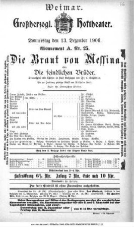 Die Braut von Messina oder Die feindlichen Brüder