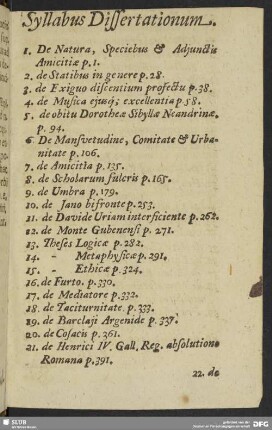Syllabus Dissertationum