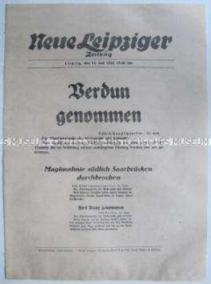 Extrablatt der "Neuen Leipziger Zeitung" zur Einnahme von Verdun