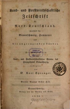 Land- und forstwirthschaftliche Zeitschrift für Nord-Deutschland. 4, 4. 1836