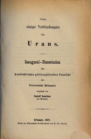 Über einige Verbindungen des Urans