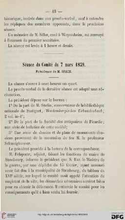 Séance du Comité du 7 mars 1859