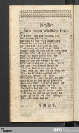 Register derer hierinn befindlichen Lieder.