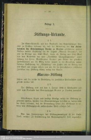 Beilage 2. Stiftungs-Urkunde