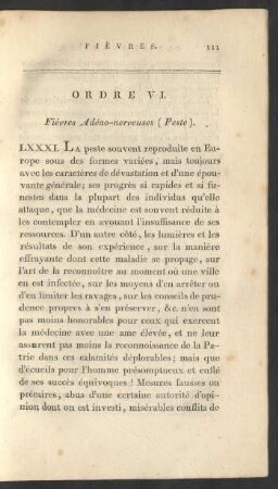 Ordre VI. Fièvres Adéno-nerveuses (Peste)