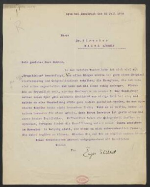 Brief an Ludwig Strecker und B. Schott's Söhne : 22.07.1928