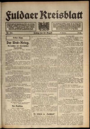 Erste Ausgabe vom Freitag, den 25. August 1916.