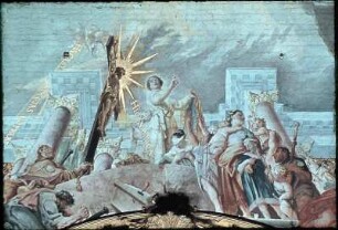 Der Heilige predigt vor Pilgern und Hilfesuchenden, verschenkt seinen Besitz und erhält aus dem Himmel den Auftrag zur Ordensgründung
