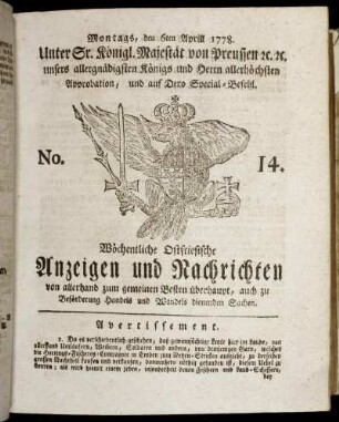 No. 14. Montags, den 6ten Aprill 1778.