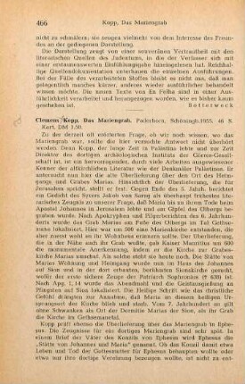 466-467 [Rezension] Kopp, Clemens, Das Mariengrab