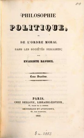 Philosophie politique ou de l'Ordre moral dans les sociétés humaines. 2 (1840)