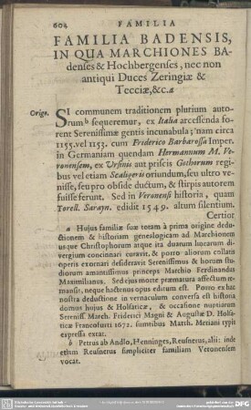 Familia Badensis, In Qua Marchiones Badenses & Hochbergenses, nec non antiqui Duces Zeringiae & Tecciae, [et]c