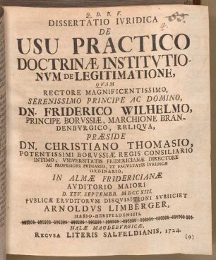 Dissertatio iuridica de usu practico doctrinae institutionum de legitimatione
