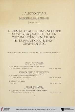 I. Auktionstag (Nr. 1-180)