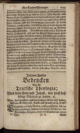 Bedencken über die Deutsche Theologia.