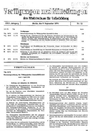 Benutzungsordnung der Pädagogischen Zentralbibliothek : 24/74 vom 1. April 1974 ; [Verfügungen]