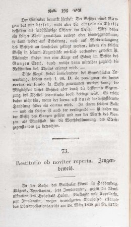 73. Restitutio ob noviter reperta. Zeugenbeweis.