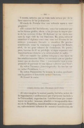 Conclusión del primer discurso