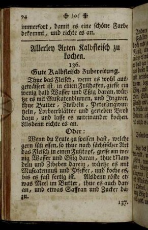 Allerley Arten Kalbfleisch zu kochen.