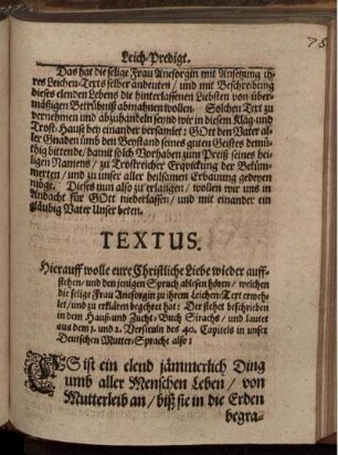 Leich-Predigt. Textus, Exordium ...