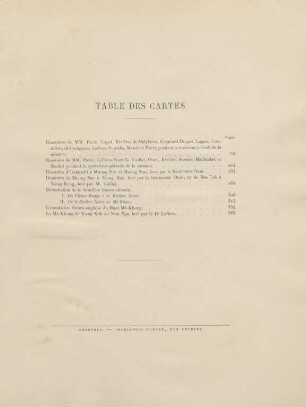 Table des cartes
