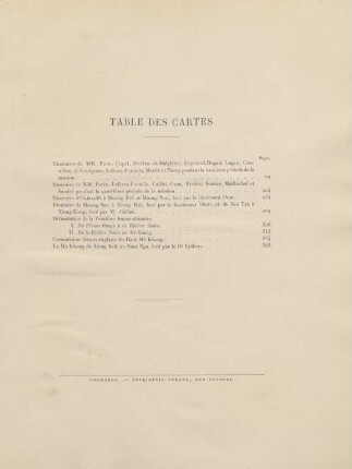 Table des cartes