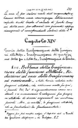 Capitolo XIV. Teoria della transformazione delle funzioni ellittiche.
