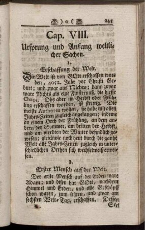 Cap. VIII. Ursprung und Anfang weltlicher Sachen.