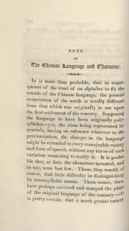 Note on the Chinese language and character