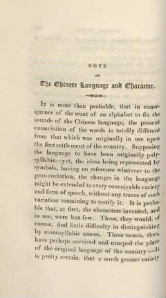 Note on the Chinese language and character