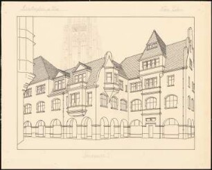 Münsterplatz, Ulm: Perspektivische Ansicht vom Standpunkt I (Kirchenfront)