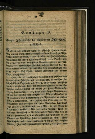 Beylage D. Zweyter Jahresbericht der Rißebüttler Hülfs-Bibelgesellschaft.