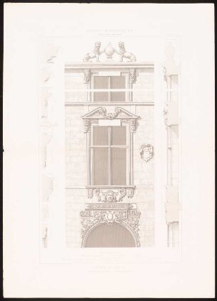 Ancienne Bourse, Bordeaux: Ansicht, Fassadenschnitte vertikal (aus: Motifs historiques d´architecture et de sculpture d´ornement, hrsg.v. César Daly, Bd.1, 1870)