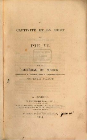La Captivité et la mort de Pie VI
