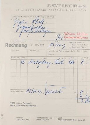 Rechnung F.Weiner GMBH (13.11.1957)