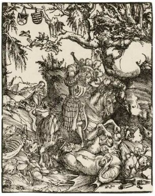 Der heilige Georg zu Pferd gegen den Drachen kämpfend