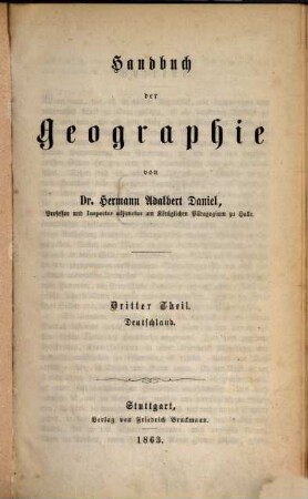 Handbuch der Geographie. 3, Deutschland nach seinen physischen und politischen Verhältnissen