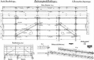 Riedlingen: Empfangsgebäude Bahnsteigdach Übersicht,Pfetten und Windverband,Detail