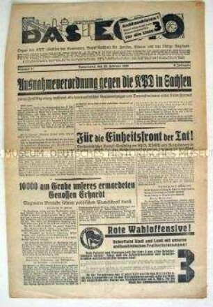 Regionale KPD-Zeitung "Das Echo" zum Verbot von KPD-Veranstaltungen in Sachsen
