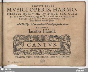 Tertius tomus musici operis, harmoniarum : quatuor, quinque, sex, octo et plurium vocum ...