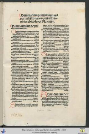 Summarium primi voluminis partis historialis domini Antonini archiepiscopi Florentini.