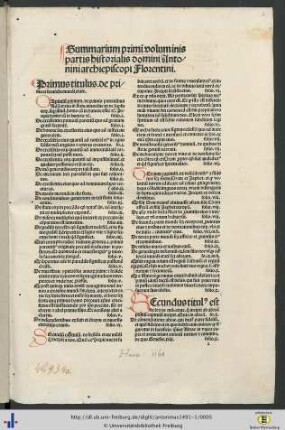 Summarium primi voluminis partis historialis domini Antonini archiepiscopi Florentini.