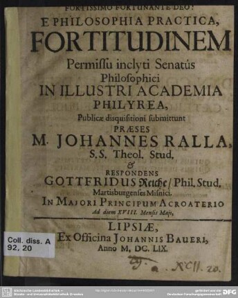 E philosophia practica, fortitudinem