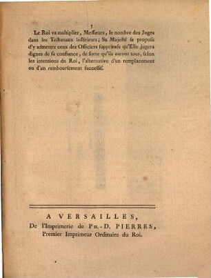 Discours De M. Le Garde Des Sceaux, Pour annoncer l'Édit du Roi, portant Suppression des Tribunaux d'Exception