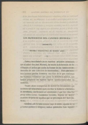 (Artículo IV.) Historia eclesiástica de Buenos Aires.