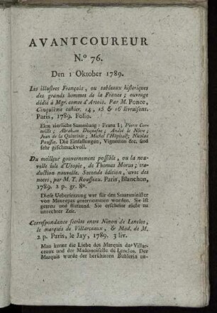 No. 76. - Den 1. Oktober 1789. - No. 80. Den 16. Oktober 1789.