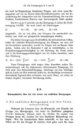 I. Die endlichen Bewegungen und ihre Veranschaulichung