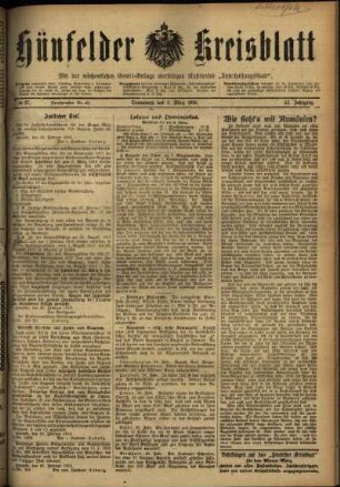 Ausgabe vom Samstag, den 02. März 1918.