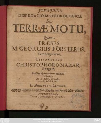 Disputatio Meteorologica De Terrae Motu