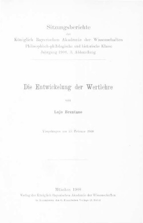 Die Entwickelung der Wertlehre